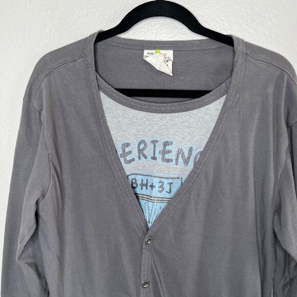 Basic House Gray Cardigan With Hendrix Woodstock Attached Graphic Tee 95 cm - Picture 3 of 12